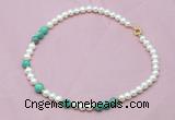 CFN510 Potato white freshwater pearl & peafowl agate necklace, 16 - 24 inches
