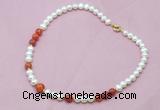 CFN511 Potato white freshwater pearl & fire agate necklace, 16 - 24 inches