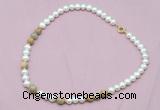 CFN514 9mm - 10mm potato white freshwater pearl & yellow crazy lace agate necklace
