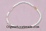 CFN517 9mm - 10mm potato white freshwater pearl & rose quartz necklace