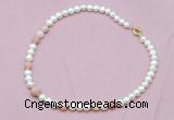 CFN518 9mm - 10mm potato white freshwater pearl & pink opal necklace