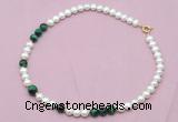 CFN528 9mm - 10mm potato white freshwater pearl & green tiger eye necklace