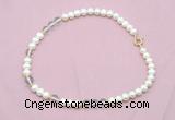 CFN531 9mm - 10mm potato white freshwater pearl & white crystal necklace