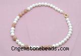 CFN536 9mm - 10mm potato white freshwater pearl & moonstone necklace