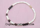 CFN554 9mm - 10mm potato white freshwater pearl & brecciated jasper necklace