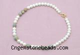 CFN557 9mm - 10mm potato white freshwater pearl & serpentine jasper necklace