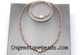 CFN602 4mm faceted round orange moonstone & potato white freshwater pearl jewelry set