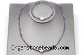 CFN606 4mm faceted round amethyst & potato white freshwater pearl jewelry set