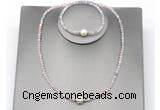 CFN608 4mm faceted round morganite & potato white freshwater pearl jewelry set