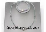 CFN609 4mm faceted round fluorite & potato white freshwater pearl jewelry set