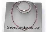 CFN610 4mm faceted round tourmaline & potato white freshwater pearl jewelry set