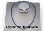 CFN618 4mm faceted round lapis lazuli & potato white freshwater pearl jewelry set