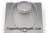 CFN619 4mm faceted round blue angel skin & potato white freshwater pearl jewelry set