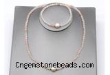 CFN621 4mm faceted round pink aventurine & potato white freshwater pearl jewelry set