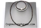 CFN630 4mm faceted round bronzite & potato white freshwater pearl jewelry set