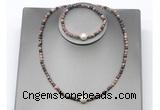CFN631 4mm faceted round rhodonite & potato white freshwater pearl jewelry set