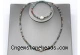 CFN635 4mm faceted round Indian agate & potato white freshwater pearl jewelry set