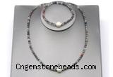 CFN636 4mm faceted round African bloodstone & potato white freshwater pearl jewelry set