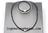 CFN637 4mm faceted round Indian bloodstone & potato white freshwater pearl jewelry set
