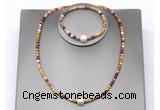 CFN640 4mm faceted round mookaite & potato white freshwater pearl jewelry set