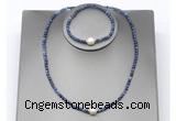 CFN643 4mm faceted round sodalite & potato white freshwater pearl jewelry set