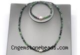 CFN645 4mm faceted round ruby zoisite & potato white freshwater pearl jewelry set