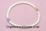 CFN701 9mm - 10mm potato white freshwater pearl & lavender amethyst necklace