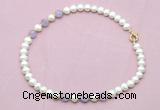CFN703 9mm - 10mm potato white freshwater pearl & lavender amethyst necklace
