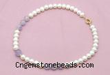 CFN706 9mm - 10mm potato white freshwater pearl & lavender amethyst necklace