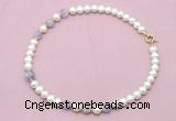 CFN707 9mm - 10mm potato white freshwater pearl & lavender amethyst necklace