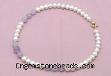 CFN708 9mm - 10mm potato white freshwater pearl & lavender amethyst necklace