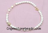 CFN711 9mm - 10mm potato white freshwater pearl & rose quartz necklace