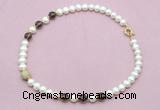 CFN714 9mm - 10mm potato white freshwater pearl & smoky quartz necklace
