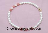 CFN715 9mm - 10mm potato white freshwater pearl & cherry quartz necklace