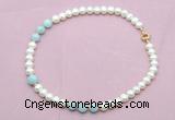 CFN716 9mm - 10mm potato white freshwater pearl & aquamarine necklace
