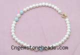CFN717 9mm - 10mm potato white freshwater pearl & morganite necklace