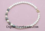 CFN720 9mm - 10mm potato white freshwater pearl & labradorite necklace