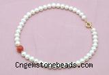 CFN736 9mm - 10mm potato white freshwater pearl & fire agate necklace