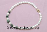 CFN746 9mm - 10mm potato white freshwater pearl & African turquoise necklace