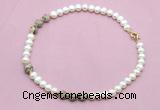 CFN752 9mm - 10mm potato white freshwater pearl & feldspar necklace