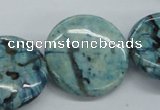 CFS109 15.5 inches 30mm flat round blue feldspar gemstone beads