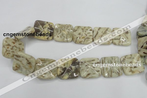 CFS208 30*30mm wavy square natural feldspar gemstone beads