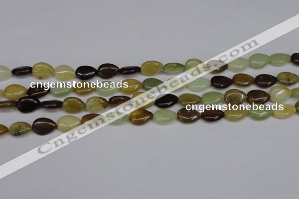 CFW120 15.5 inches 10*14mm flat teardrop flower jade gemstone beads