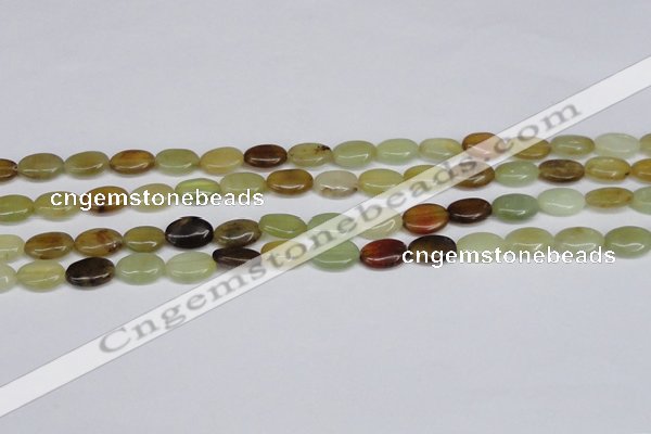 CFW125 15.5 inches 10*14mm flat oval flower jade gemstone beads