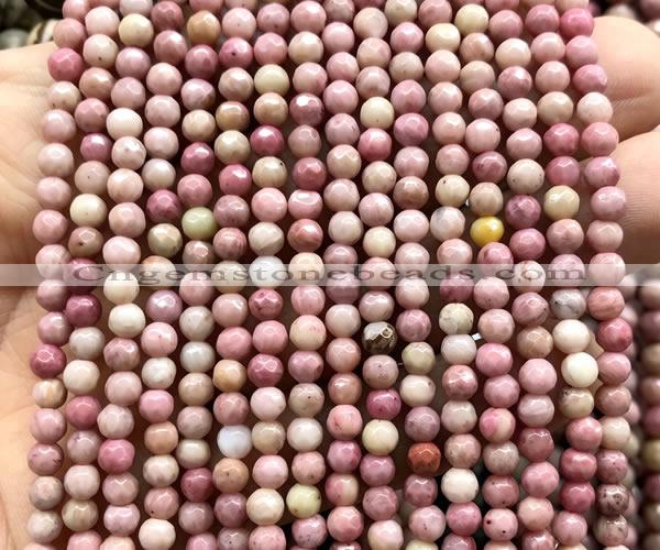 CFW83 15 inches 4mm faceted round pink wooden jasper beads wholesale