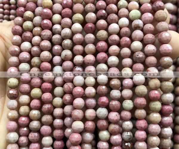 CFW84 15 inches 6mm faceted round pink wooden jasper beads wholesale