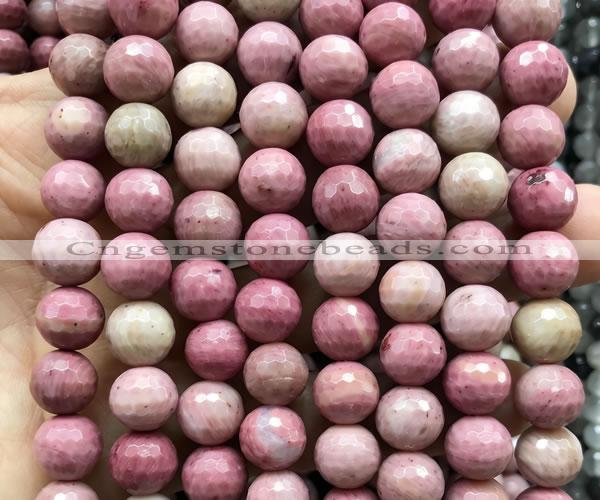 CFW87 15 inches 12mm faceted round pink wooden jasper beads wholesale