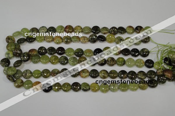 CGA212 15.5 inches 12mm flat round natural green garnet beads