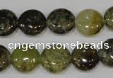 CGA213 15.5 inches 14mm flat round natural green garnet beads