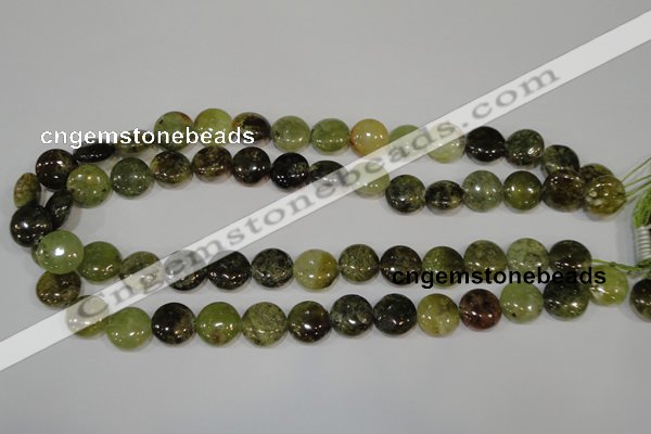 CGA213 15.5 inches 14mm flat round natural green garnet beads